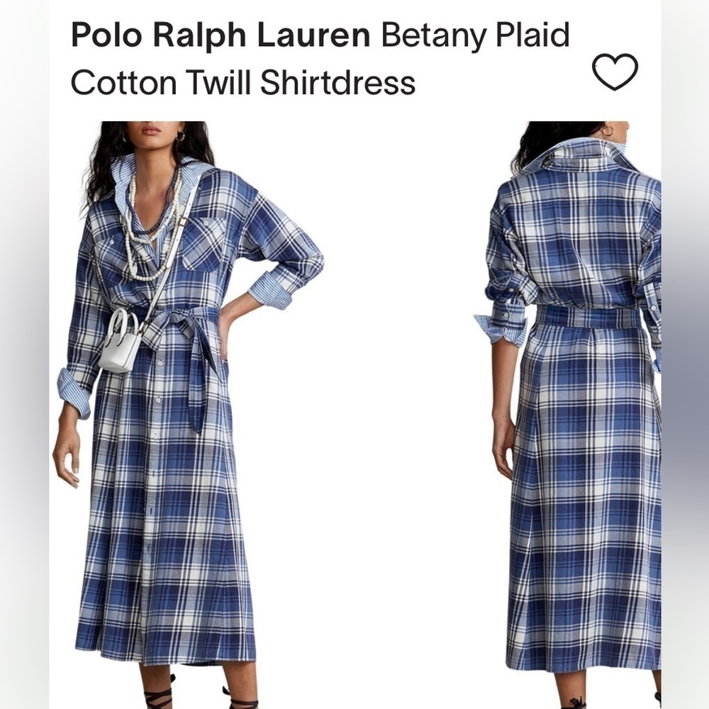 New Polo Ralph Lauren Betany Midi in Blue White Plaid
Cotton Twill Shirt Dress  